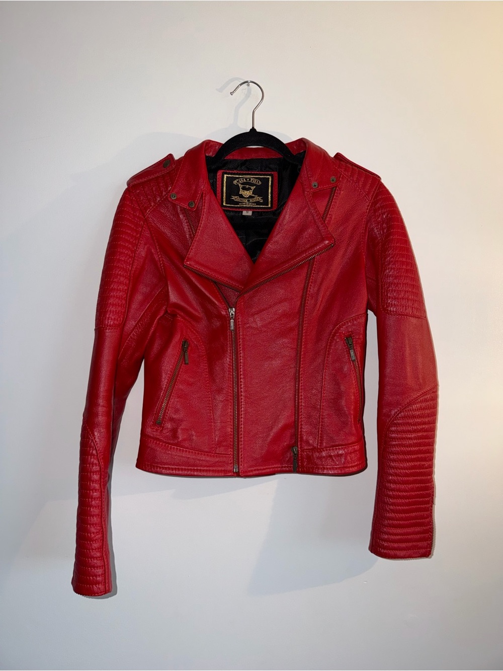 Casa Piel Red Quilted Leather Moto Jacket